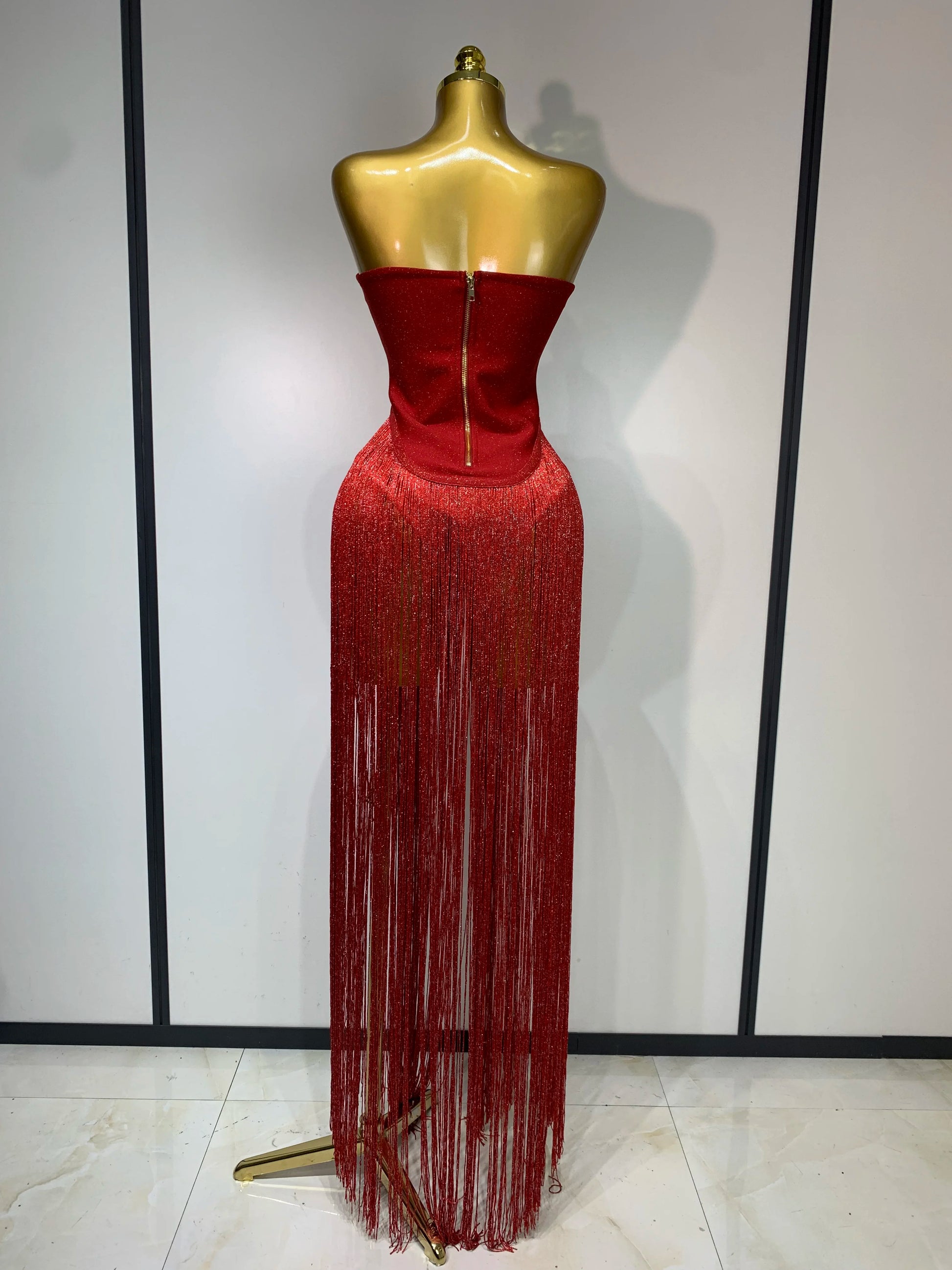 Tassel Patchwork Strapless Bandage Bodysuit