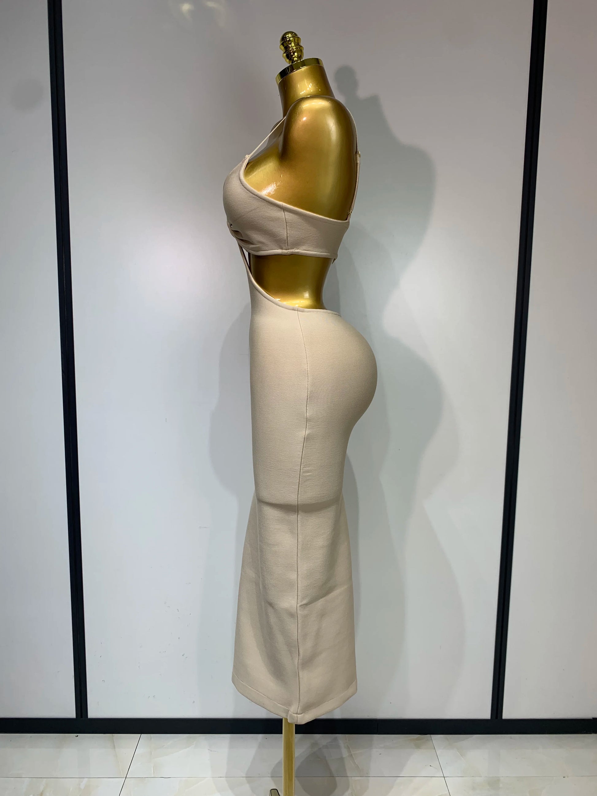 Backless Khaki Bodycon Bandage Dress