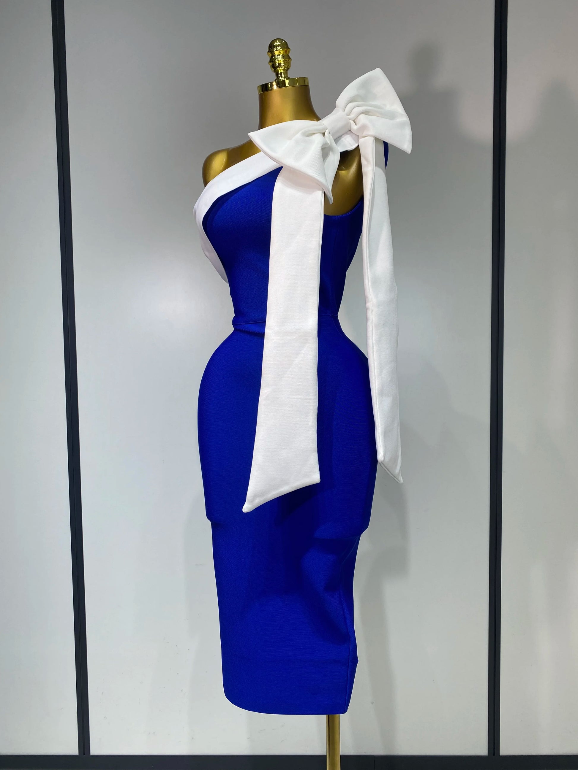 One Shoulder Splicing Bow Bodycon Bandaged Dress