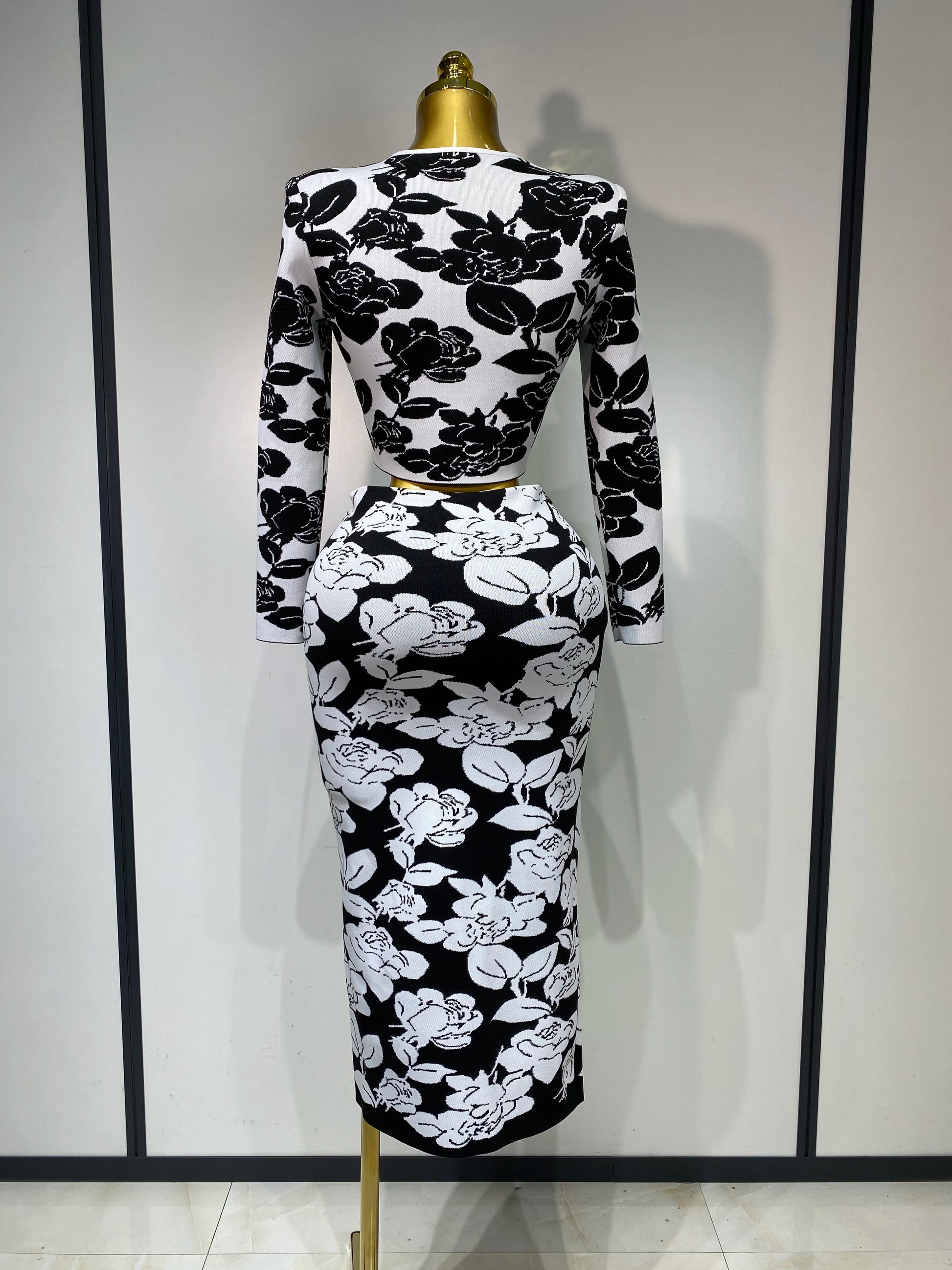 Monochrome Bloom Skirt Suit